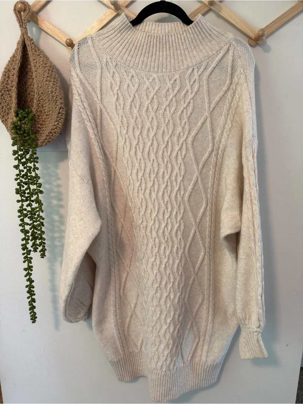 H&M Chunky Cable Knit Sweater Dress XL Cream Beige Wool Blend - Picture 2 of 6